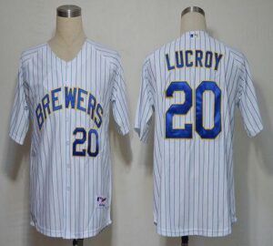 Milwaukee Brewers #20 Jonathan Lucroy White (blue strip) Stitched Jersey