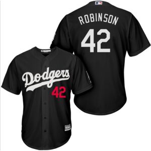Men's Los Angeles Dodgers #42 Jackie Robinson Black Cooperstown Throwback Jersey