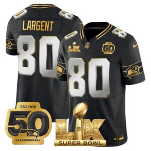 Steve Largent #0 Seattle Seahawks Super Bowl LX Gold Patch Game Jersey - All Stitched