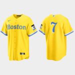 Men's Boston Red Sox #7 Dom DiMaggio Gold Light Blue 2021 City Connect Cool Base Jersey
