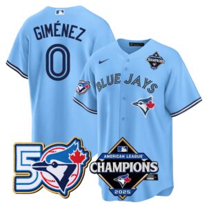 Andrés Giménez #0 Toronto Blue Jays 50th American League Champions Jersey Stitched Light Blue