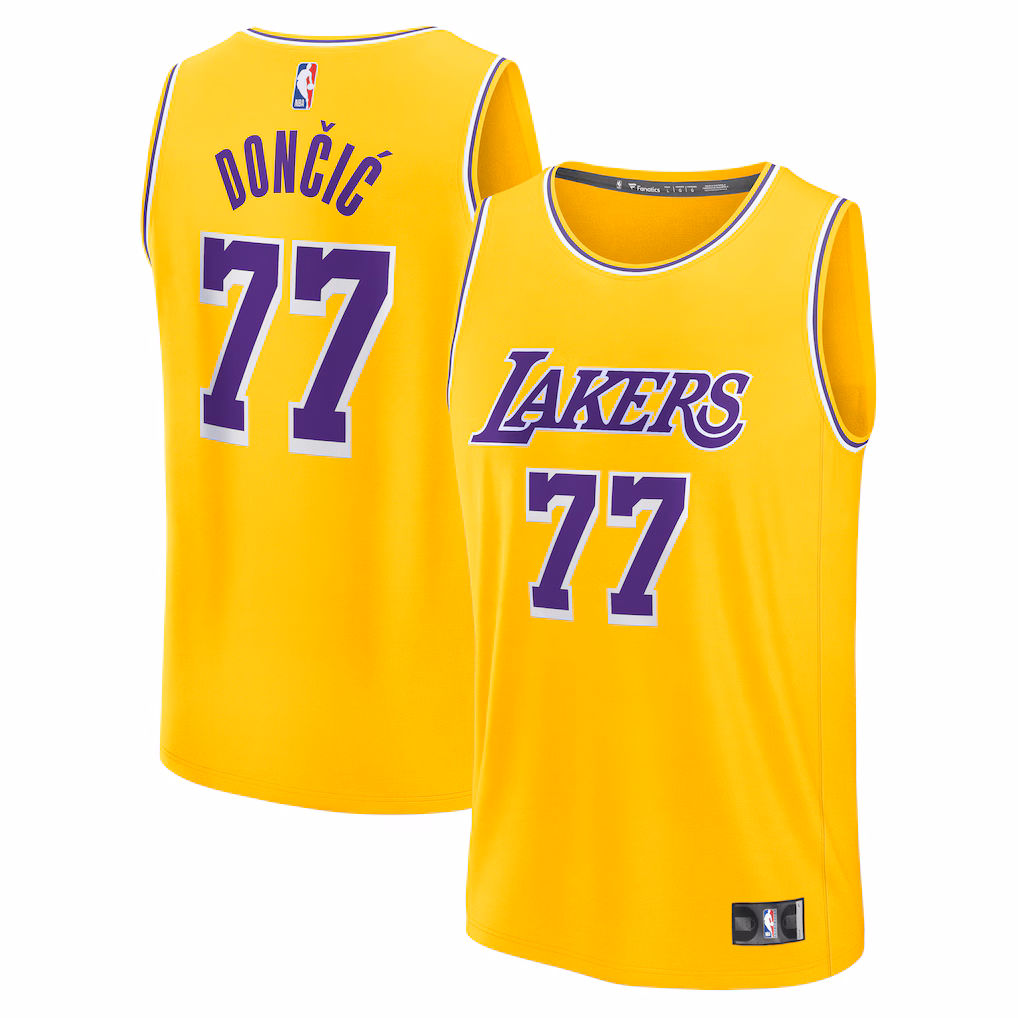 Men's Los Angeles Lakers #77 Luka Dončić Fanatics Gold Fast Break Replica Player Jersey - Icon Edition
