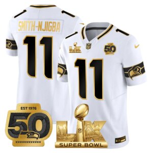 Smith-Njigba #11 Seattle Seahawks Super Bowl LX Gold Patch Game Jersey - All Stitched