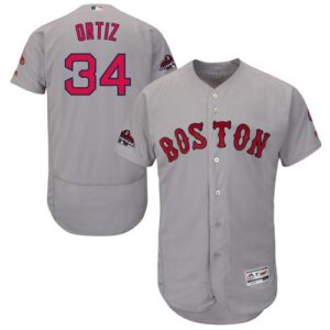 Boston Red Sox #34 David Ortiz Grey Flexbase Collection 2018 World Series Champions Stitched Jersey