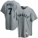 Men's  New York Yankees #7 Mickey Mantle Road Cooperstown Collection Player Gray Jersey