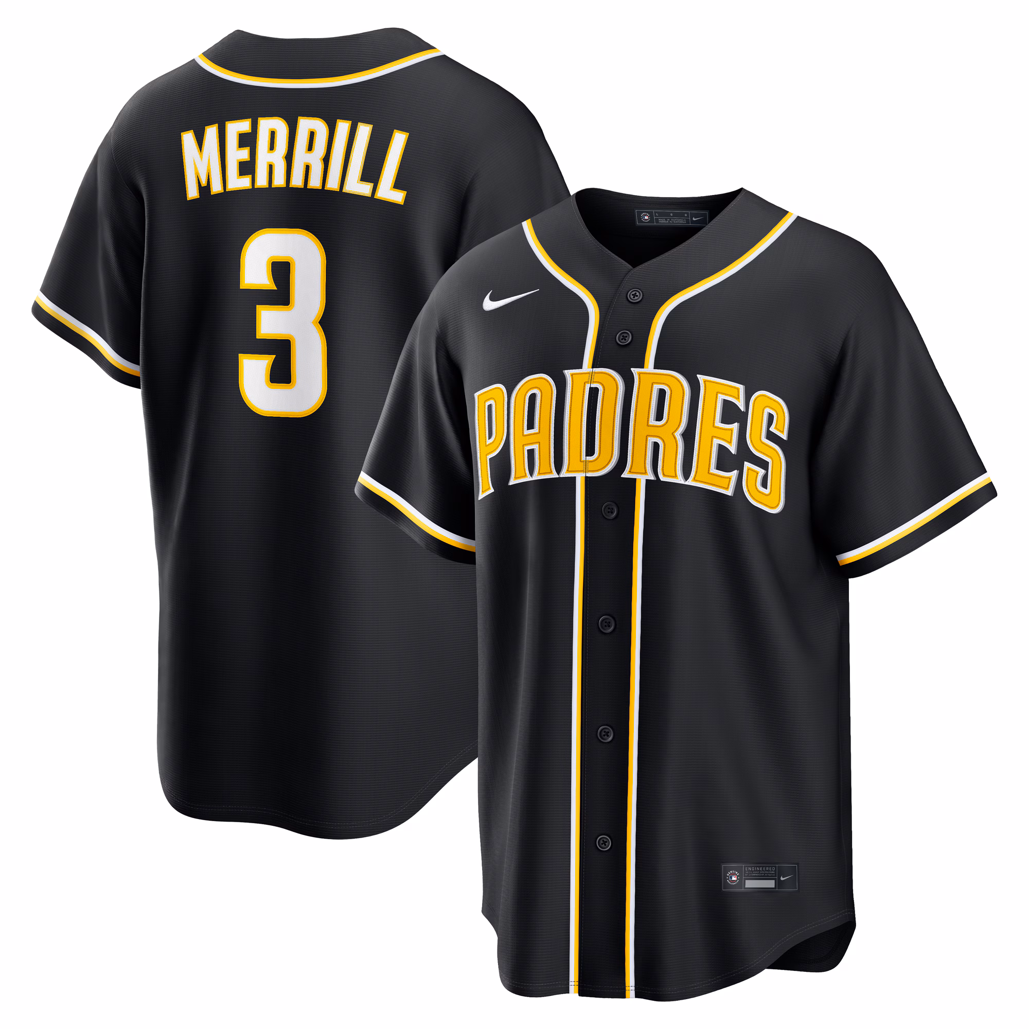 San Diego Padres Jackson Merrill #3 Fashion Replica Black Out Jersey
