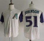 Mitchell And Ness Arizona Diamondbacks #51 Randy Johnson Cream Strip Throwback Stitched Jersey