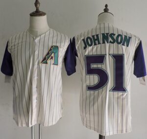 Mitchell And Ness Arizona Diamondbacks #51 Randy Johnson Cream Strip Throwback Stitched Jersey