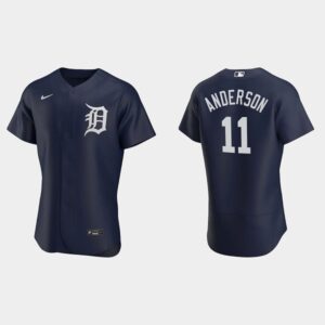 Men's Detroit Tigers #11 Sparky Anderson 2020 Alternate Team Logo Navy Jersey