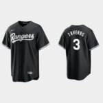 Men's Texas Rangers #3 Leody Taveras Black White 2021 All Black Fashion Jersey