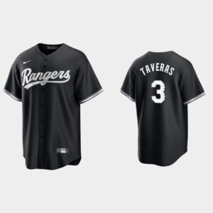 Men's Texas Rangers #3 Leody Taveras Black White 2021 All Black Fashion Jersey
