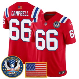 Will Campbell #66 New England Patriots United States 250th Anniversary Patch Vapor Limited Jersey - All Stitched