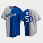 Men's Gray-Royal Los Angeles Dodgers Home Jersey #50 Mookie Betts Replica Split