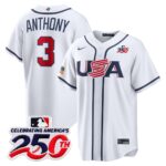 Roman Anthony #3 USA Baseball 250th Patch 2026 World Baseball Classic Home Stadium Jersey - White