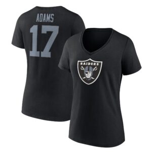 Women's Davante Adams Black Las Vegas Raiders Player Icon Name & Number V-Neck T-Shirt