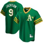 Men's  Oakland Athletics #9 Reggie Jackson Road Cooperstown Collection Player Kelly Green Jersey