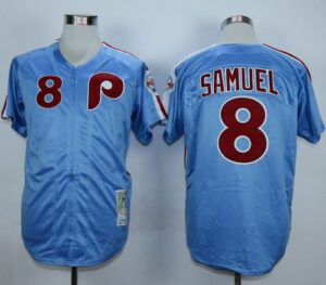 Mitchell And Ness 1984 Philadelphia Phillies #8 Juan Samuel Blue Throwback Stitched Jersey