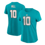 Women's Tyreek Hill Aqua Miami Dolphins Player Name & Number T-Shirt