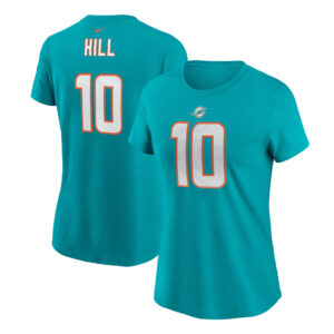 Women's Tyreek Hill Aqua Miami Dolphins Player Name & Number T-Shirt