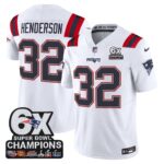 TreVeyon Henderson #32 New England Patriots 6-Time Champions Patch Game Jersey - White