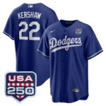 Clayton Kershaw #22 Los Angeles Dodgers 250th Patch Alternate Jersey - Royal