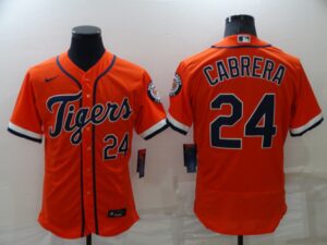 Men's  Detroit Tigers #24 Miguel Cabrera Orange Cool Base Stitched Jersey