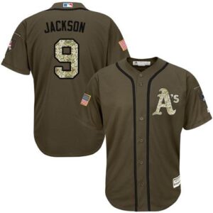 Oakland Athletics #9 Reggie Jackson Green Salute to Service Stitched Jersey