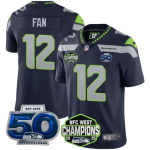 12th Fan #12  Seattle Seahawks SEA 2026 NFC West Champions Limited Jersey - 50th Season Patch - All Stitched