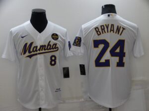 Men's  Los Angeles Dodgers #8 #24 Kobe Bryant White KB Patch Stitched Cool Base Jersey