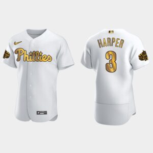 Men's Philadelphia Phillies #3 Bryce Harper 2022 All-Star Game Flex Base Jersey - White Gold