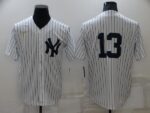 Men's  New York Yankees #13 Alex Rodriguez White Strip Throwback Cool Base Stitched Jersey