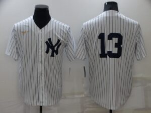Men's  New York Yankees #13 Alex Rodriguez White Strip Throwback Cool Base Stitched Jersey