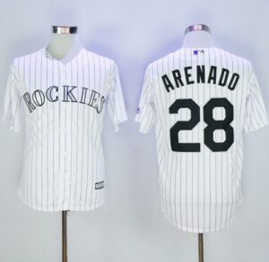 Colorado Rockies #28 Nolan Arenado White Strip New Cool Base Stitched Jersey