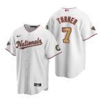 Men's Washington Nationals #7 Trea Turner White Gold 2019 World Series Champions Stitched Cool Base  Jersey