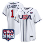 Corbin Carroll #1 USA Baseball 250th Patch 2026 World Baseball Classic Home Stadium Jersey - White