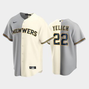 Men's Milwaukee Brewers split Replica Jersey #22 Christian Yelich Gray-Cream