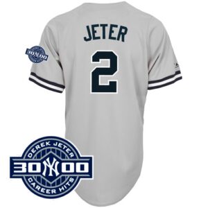 New York Yankees #2 Derek Jeter Grey W/3000 Hits Patch Stitched Jersey