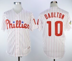 Mitchell And Ness 1993 Philadelphia Phillies #10 Darren Daulton White(Red Strip) Throwback Stitched Jersey