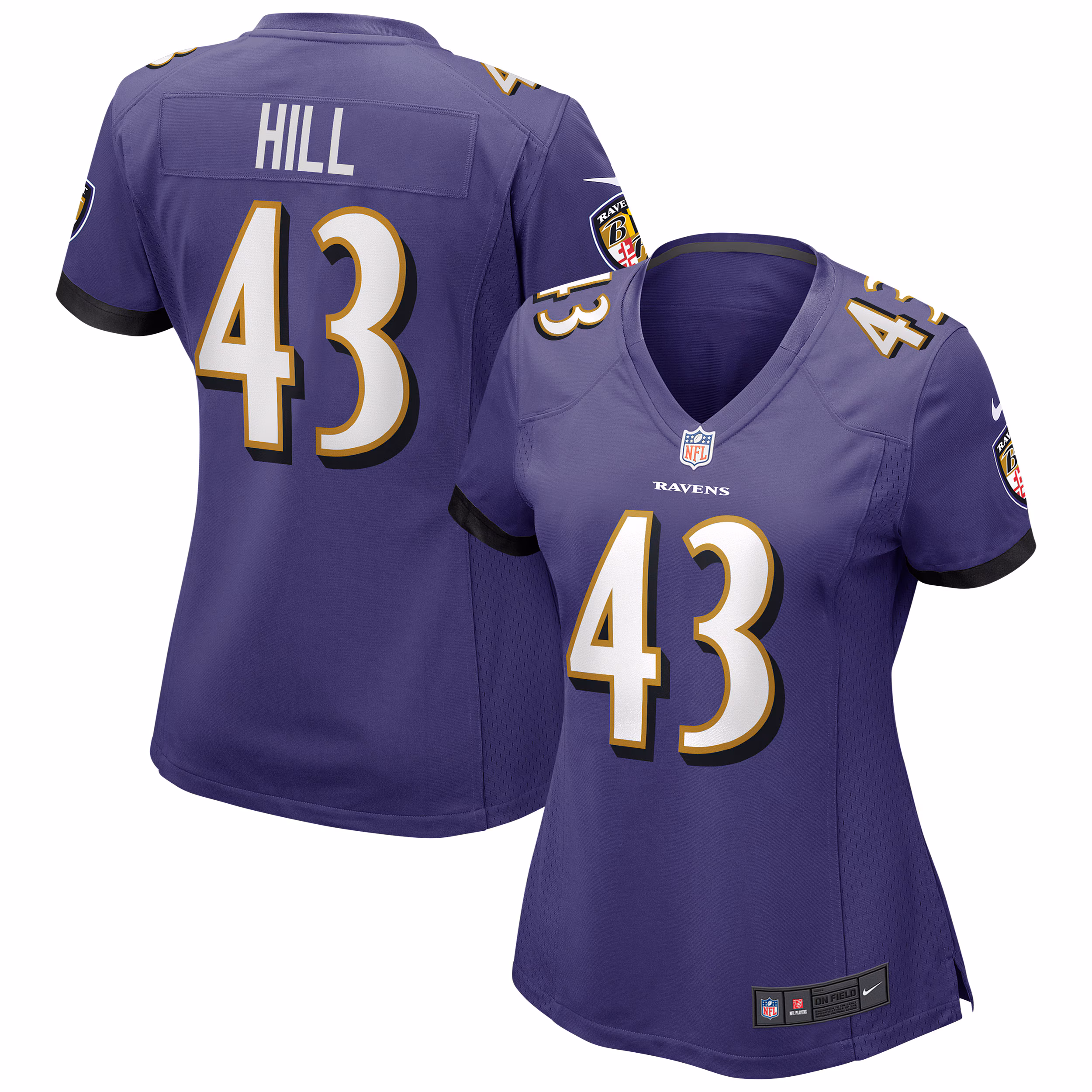 Justice Hill Baltimore Ravens Women's Game Jersey - Purple