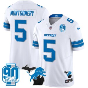David Montgomery #5 Detroit Lion 2025 Michigan & 90th Year Patch Vapor Jersey - All Stitched