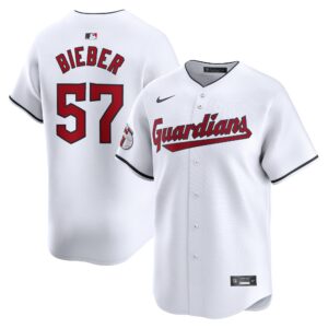 Men's Cleveland Guardians #57 Shane Bieber  White Home Limited Player Jersey