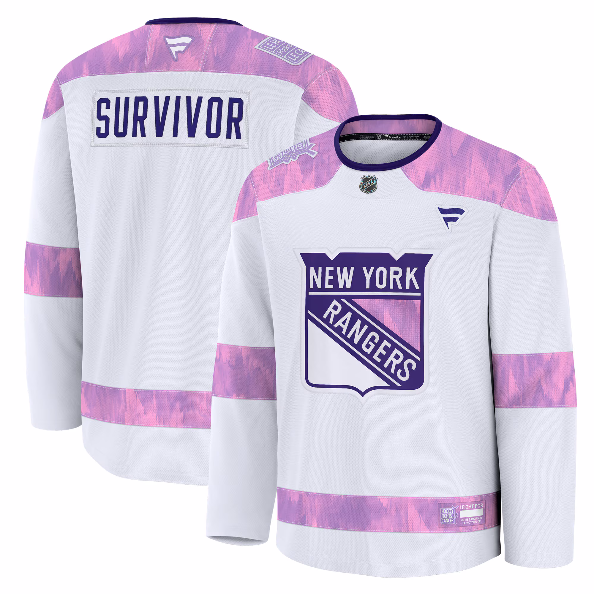 New York Rangers Fanatics White Hockey Fights Cancer Survivor Practice Jersey