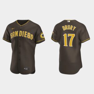 Men's San Diego Padres #17 Brandon Drury Flex Base Road Jersey - Brown