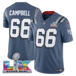 Will Campbell #66 New England Patriots 2025 Super Bowl LX Patch Rivalries Collection Limited Jersey - Storm Blue