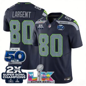 Steve Largent #80 Seattle Seahawks 2-Time Super Bowl LX 50th Patch Vapor Limited Game Jersey - All Stitched