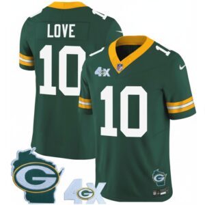 Jordan Love #10 Green Bay Packers 4-Time Champions Patch Vapor Limited Jersey - All Stitched