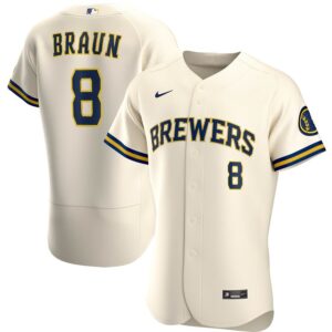 Men's  Milwaukee Brewers #8 Ryan Braun Cream Home 2020 Player Jersey