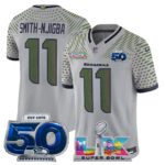 Smith-Njigba #11 Seattle Seahawks 2025 Rivalries Super Super Bowl LX 50th Season Patch Vapor Limited Jersey
