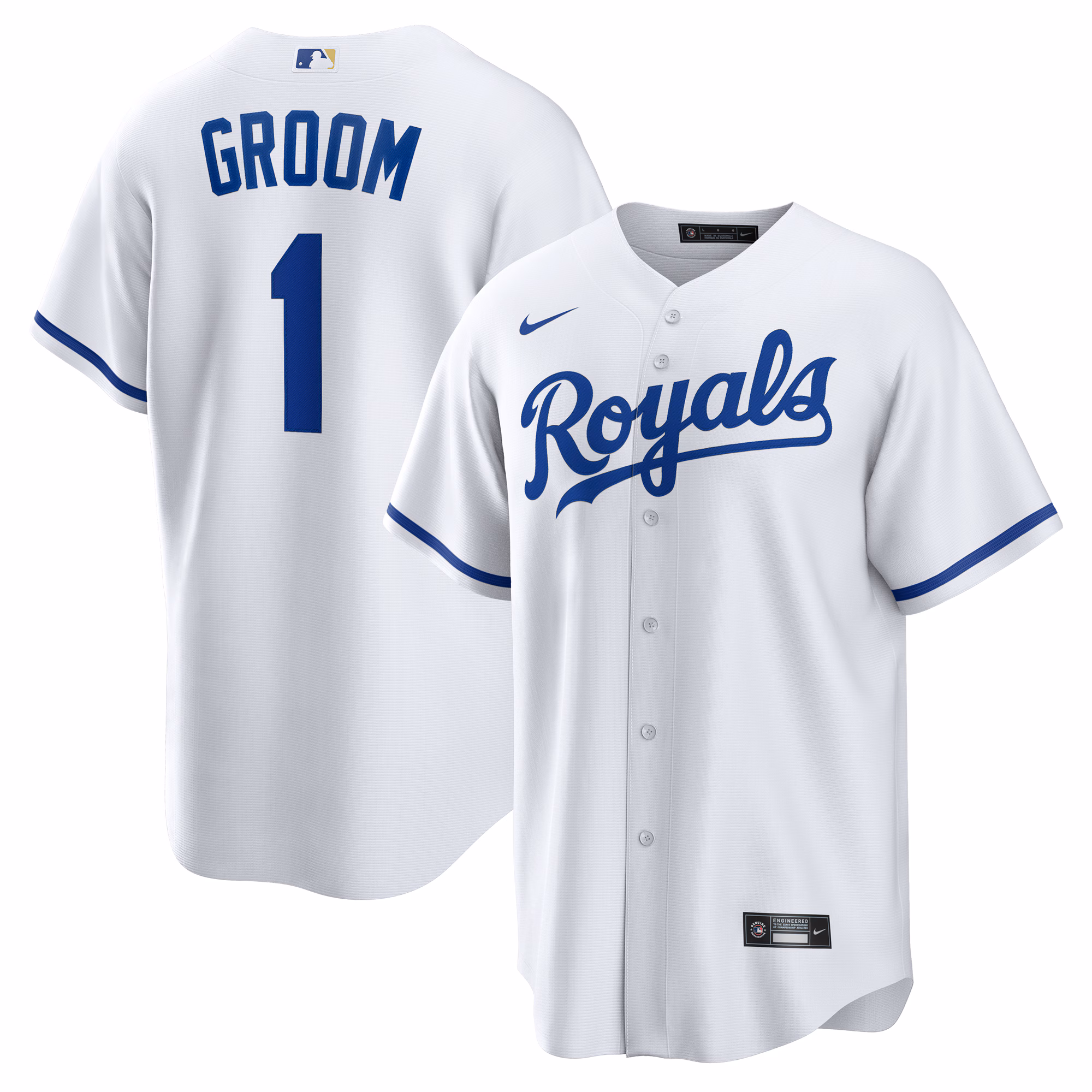 Kansas City Royals  White #1 Groom Home Replica Jersey