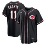 Barry Larkin #11 Cincinnati Reds Fashion Replica Black Out Jersey - Black